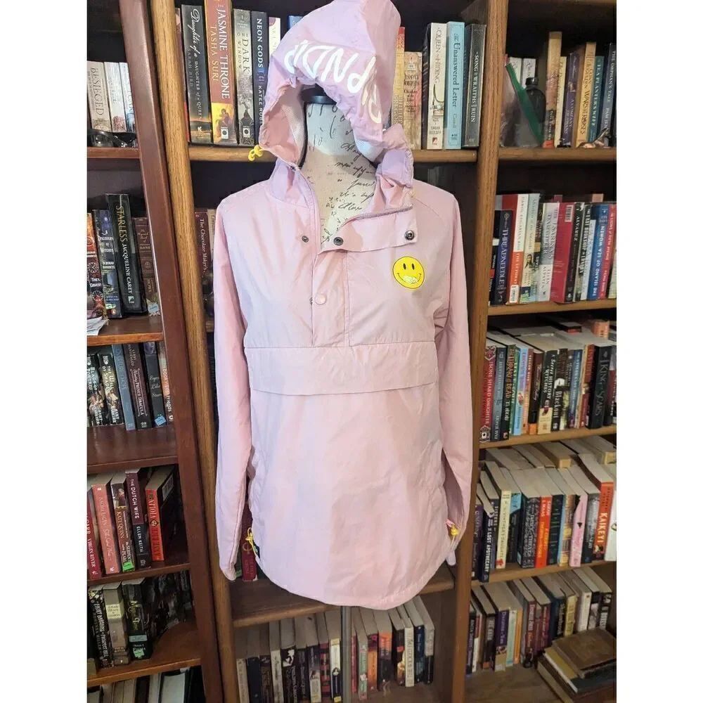 RIPNDIP Distress Windbreaker  Pullover Hooded Jacket Smiley Face Cat Size M